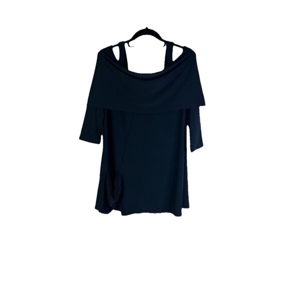 Sympli Tops - Sympli Canada Cold Shoulder Slinky Pocket Tunic Shirt Navy Blue